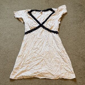 Polka Dot Dress with Black Lace Trim